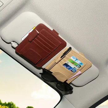 Auto Parasolar cu Suport Card Auto Anti-Orbitor Instrumente Multifuncționale Ochelari Clip Pen PU Piele Auto Interior Accesorii