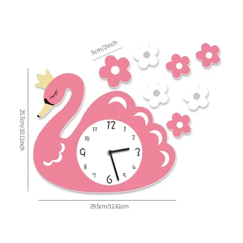 Fată roz Inima Camera Copiilor Camera de zi Tăcut Ceas 3D de Desene animate Personalitate Creatoare de Moda Roz Swan Ceas de Perete