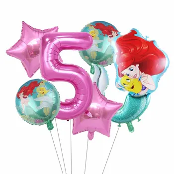 6pcs sirena Ariel desene animate disney princess baloane folie 32Inch Numărul fetita roz aer baloes petrecerea de ziua decor jucarii copii