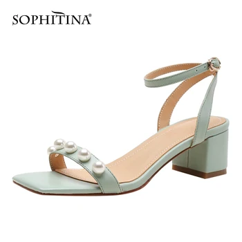 SOPHITINA de Lux Pearl Femei Sandale din Piele de Culoare Solidă Gleznă cu Cataramă Pantofi quare Toc Roz Dulce de sex Feminin Pantofi de Vara Noi DO570