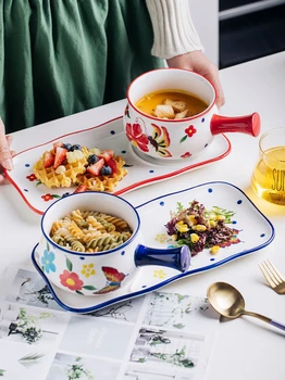 Vasele de la micul dejun cu mânere-un singur creativ costum de uz casnic Japoneză web celebritate ceramice ins o mâncare minunată tacamuri