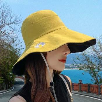 În aer liber de vară Margarete Găleată Pălărie de Moda pentru Femei din Bumbac Dublu față-verso Pălării de Soare Reversibile Femme Florale Panama Pălărie Pescar Capac