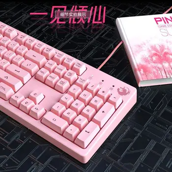Drăguț Roz alb tastatură cu iluminare din spate Computer Notebook-ul Joc Tastarea Artefact Cu Cască mouse pad Tastatură soareci combo-uri