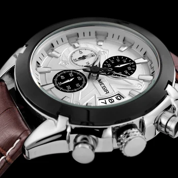 2019 Moda de Top MEGIR Cronograf Ceas Casual Barbati Brand de Lux Quartz Militare Ceas Sport din Piele pentru Bărbați Ceasuri de mana