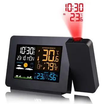 Proiectie Ceas cu Alarmă cu Senzor de Exterior Display LCD Proiector Estompat Ceas cu Temperatura Umiditate Vreme