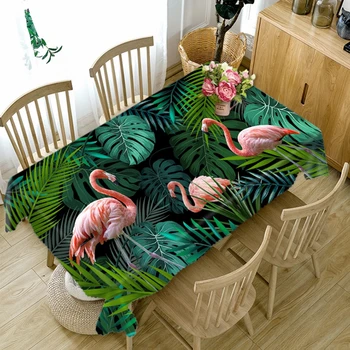 3D Flamingo și Jungla Verde Model față de Masă Praf Lavabil Pânză de Bumbac Îngroșa Dreptunghiulare și Rotunde fata de Masa