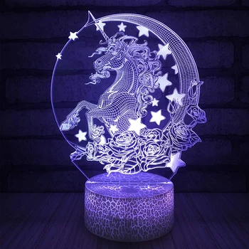 Unicorn 3D Model LED Lumina de Noapte Atmosferă Touch 3D Stereoscopic Figura Gravura Laser 7/16 Schimba Culoarea LED Masă Lampă D30