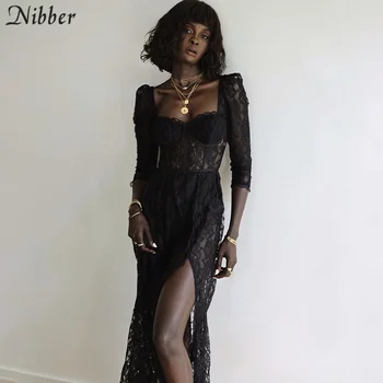 Nibber Gol Sexy Vedea-Deși Bodycon Rochii Elegante Pentru Femei Dantelă 2021 Petrecere De Vara Femei Vrac Rochie Lunga Mujer Vestidos