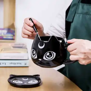 2020 Noi Modernizate Pisica Neagra Ceramica Cani Copii Micul Dejun Lapte De Desene Animate Cupe Birou Ceai De După-Amiază Cana De Cafea Cu Tavă