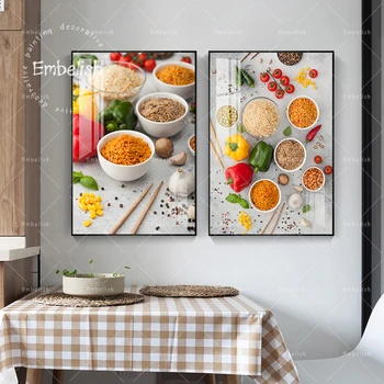 Legume Și Cereale În Castron de Mâncare Poze de Perete Pentru Sufragerie Bucatarie Decor Acasă Postere HD Panza de Imprimare RestaurantPainting