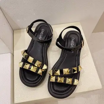 2021 Sandale Clar Tocuri Pantofi Negri pentru Femei Curea Cataramă Saboți Pană Med New Împânzit Bej de Vara Beach Plat Platforma de Moda