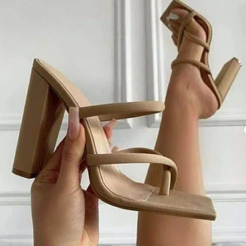 2021 Femei Sandale Pompe de Moda de Vara, sandale, Pantofi cu Toc inalt Femele Bandă Îngustă Tocuri Groase 8/10cm Petrecerea Doamnelor Pantofi