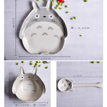 Creative 3D Totoro Ceramica Farfurie Farfurie Bol Set de Lingura de Ceramică Container pentru Alimente Vase Copiii din Gresie ceramică Veselă