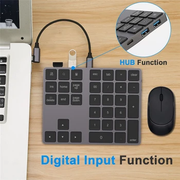 Aliaj de aluminiu Wireless Tastatura Numerica cu HUB USB Digital Funcție de Intrare pentru Windows, Mac OS Android Laptop PC