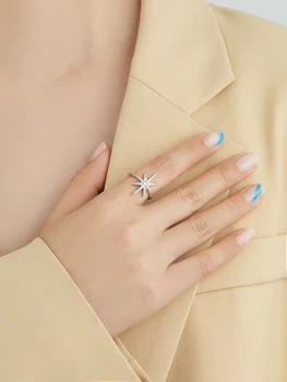 LEKANI Sclipire Deget Inel Pentru Femei în Opt puncte Star Shape Inlay Cubic Zirconia Inele de Cupru Stil Simplu Festival de Bijuterii