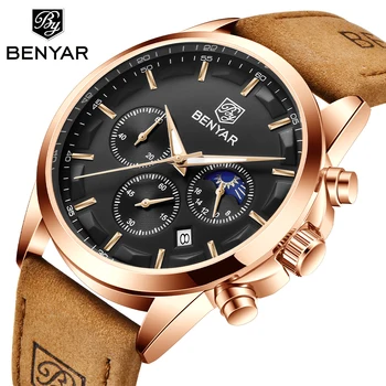 BENAYR Sport Casual Barbati Ceas rezistent la apa 30M de Lux Cuarț Ceas pentru Barbati Brand de Top din Piele de Moda Cronograf reloj hombre