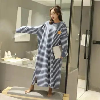 Modă Plus Dimensiune Rochie Cu Dungi Pentru Femei Toamna Și Iarna Rochii Pentru Femei 2021 Nou De Bumbac Cu Mâneci Lungi Pierde Timp Pijamale Dress