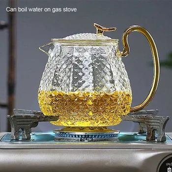 Ceainic De Sticlă Set De Ceasca De Sticlă Rezistentă La Căldură Ceainic Cu Ceai Infuser Filtru Mâner De Aur Oolong Flori Ceainic Ceai Puer Fierbător L1