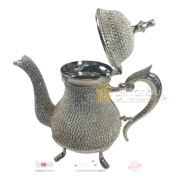 Handmade Pietre Swarovski Acoperite Cu Zinc Turnare Ceai De Culoare De Aur De Argint Turcești, Ceainice Arabă Oală De Ceai Set De Ceai Tradițional De Cristal