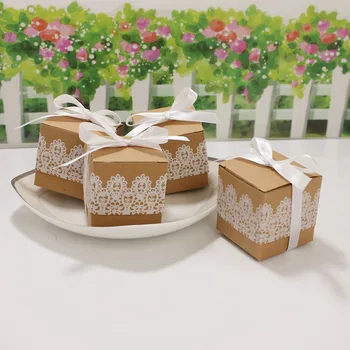 10buc Dantelă Arcul Bomboane Drajeuri Cutie cu Flori de Hârtie Kraft cu Panglici de Cadou de Nunta Cutie Mini Single Tort Drajeuri Cookie Ambalaj Cutie