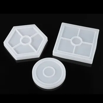 3x Mucegai Silicon Rășină Epoxidică Mucegai Rotund Pătrat Hexagon Coaster Mat turnată Manual Meserii DIY Decorare de a Face Instrumente