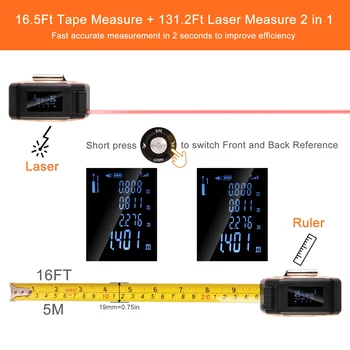 2-în-1 ruleta cu Laser Digital cu Laser Măsură Telemetru cu Laser Cu LCD Display Digital de Măsurare a Distanței Bandă Instrument de Măsurare