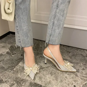 2021 Moda a Subliniat Toe Stilet Low-Cut Bowknot Slip-on Pantofi pentru Femei Sandale