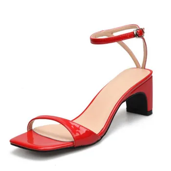 2020 Sexy Curea Glezna Cu Tocuri Femei Sandale De Vara Pantofi Deget De La Picior Deschis Indesata Med Toc Rochie De Petrecere Pantofi Bandă Îngustă Sandale Noi 32~46