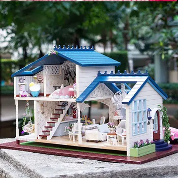 DIY case de păpuși, Mobilier Model în Miniatură realizate Manual din Lemn Casă de Păpuși, cu Muzică de Lumină LED-uri Cadou de Ziua de nastere pentru Copii
