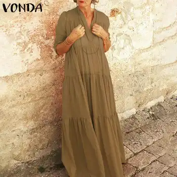VONDA Femei Elegante rochii Lungi Elegante Lungi Rochii de Vacanță 2021 Caftan Rochie de Toamna cu Maneci Lungi Solid Sundress Femme Halat