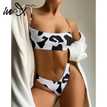 Într-X Vaca imprimare de costume de baie femei Bandeau bikini 2021 cut Mare de costume de baie femei Șir costum de baie Sport costum de baie pe plajă uzura