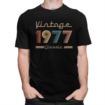 Vintage 1977 T Shirt pentru Barbati din Bumbac Clasic Retro de-a 43-a Aniversare Cadouri Teuri Scurte Gât Rotund Maneca 43 de Ani tricou Marfa