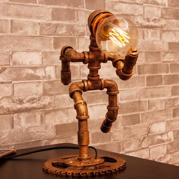 Loft American Retro Conducta De Apă Epocă Tabelul Lamp Cafe Decorative Studiu De Design De Lumină Lampă De Masă Dormitor Robot Lampă De Masă