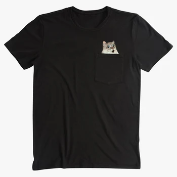 Noua Moda Animal Cat de Buzunar din Bumbac tricou Barbati pentru Femei Tricouri Topuri Amuzant Bumbac Negru Teuri Picătură de Transport maritim