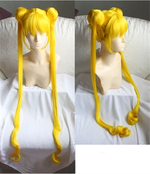 Tsukino Usagi Peruci 100cm lungime de Lamaie Blonda Par Sintetic Rezistent la Căldură Peruca Cosplay + Capac de Peruca