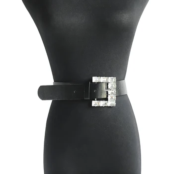 Dvacaman de Lux Geometrică Pătrat Cristal Catarama Curea pentru Femei de Vintage de Culoare Neagra din Piele PU Curele Curea Accesorii Bijoux