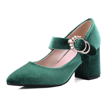 AGODOR Pantofi de Catifea Femei Mary Jane Tocuri inalte Pompe 2020 Petrecere Pantofi Negru Verde de Primăvară 2020 Nou Dimensiuni Mari 10 32-43