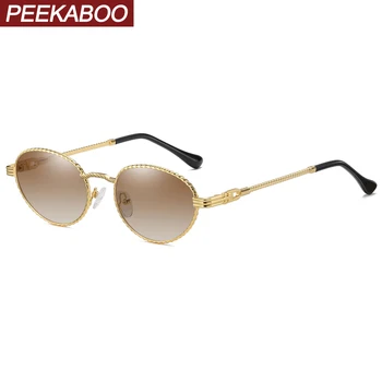 Peekaboo aur de metal oval ochelari de soare femei retro, violet, roz rotund ochelari de soare pentru barbati gradient de lentile uv400 accesorii în aer liber