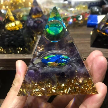 Handmade Cristal de Ametist Sfera Piramida 70mm cu Obsidian Piatra Reiki Chakra de Colectare a Energiei Decor Acasă