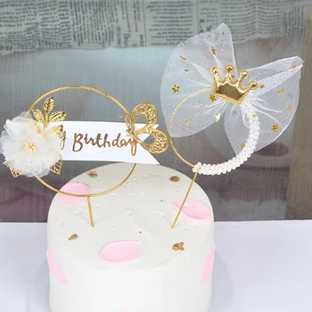 Romantic Perla Coroanei De Fier Ghirlanda Happy Birthday Cake Topper Prinț Prințesă Tema Decorare Tort De Nunta Favoruri De Partid Consumabile