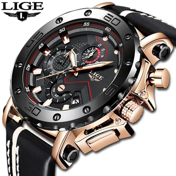 2021 LIGE Noua Moda pentru Bărbați Ceasuri de Top de Brand de Lux Cadran Mare Militar Cuarț Ceas Piele Sport Impermeabil Ceas Cronograf Bărbați