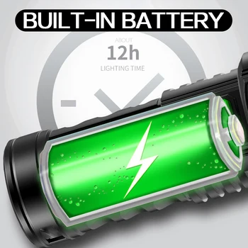 8000LM Super-Luminos Baterie Built-in Lanterna 4 Moduri rezistent la apa Lanterna USB Reîncărcabilă Lanterna Lanterna Tactice