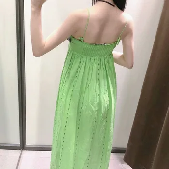 DiYiG FEMEIE 2021 vara noi femeile de vacanță în stil gol brodate verde mid-lungime bretele, rochie ZA