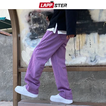 LAPPSTER Bărbați Violet Epocă Blugi Largi 2021 Mens Low Rise Denim Y2k Pantaloni sex Masculin Largi Picior Drept Streetwear Jeans Plus Size