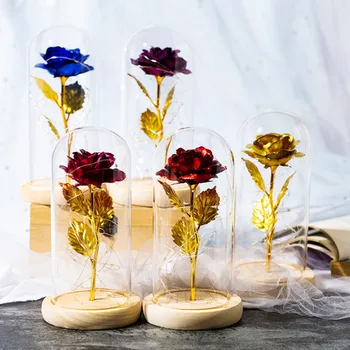 Flori artificiale Veșnică a Crescut de Lumină LED frumoasa si ia In Capac de Sticlă de Nunta Decor Acasă pentru Ziua Mamei Cadou de Ziua Flores