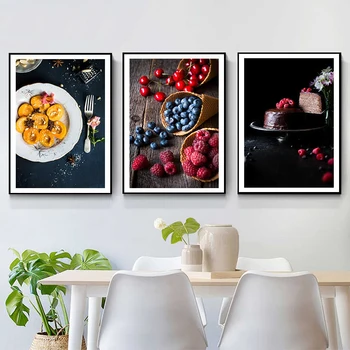 Alimente moderne de Bucătărie Poster de Perete de Arta Canvas Print Fructe Afine Desert Pictura pentru Camera de zi Sala de Mese Decor Cuadros