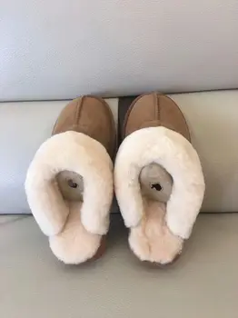 Într-Adevăr de lux piele de Căprioară Acasă Femeile Plin de Blană Papuci de Iarna Cald Plus Dormitor Non-alunecare de Cupluri Pantofi de Interior Doamnelor cu Blană Papuci