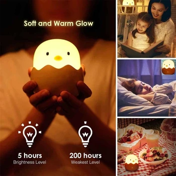 Copiii Tipa Lumina de Noapte din Silicon Moale Reglabil Baby Lumina de Noapte cu Senzor Tactil Creative Drăguț Coajă de Ou timp de Noapte, Lampă