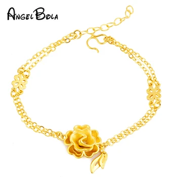 Aur de 24k Culoare Brățară Moda Floare Trandafir Farmec Aluviale Brățări de Aur pentru Femei, de Calitate Superioară Brățară Reglabil Nu se Estompeze