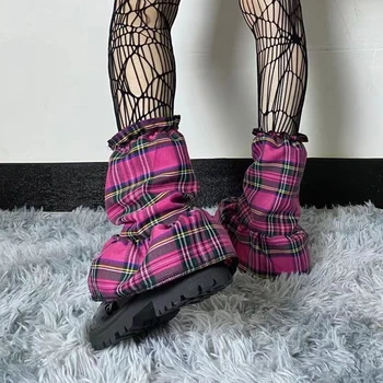 Moda coreeană Femei Gotic Bază de Semnalizare Volane Șosete Fushia Carouri fata Y2k Dulce Scurt Picior Cald Vara Harajuku Piciorului